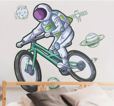Sticker Mural Astronaute faisant du vélo - TenStickers