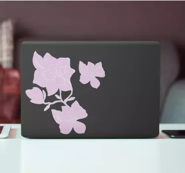 Pink magnolia flowers and leaves laptop skin - TenStickers