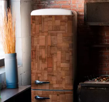 Rustic irregular wood bricks fridge decal - TenStickers