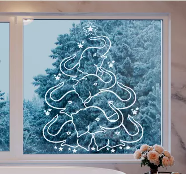 Nálepka na okno slon vianočný stromček - Tenstickers