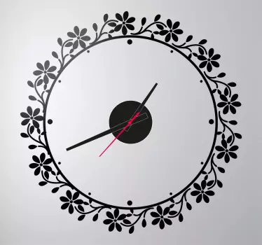 Floral Circle Frame Clock Sticker - TenStickers