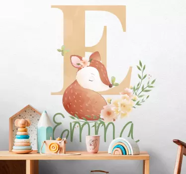 Cute animals deer with name wall sticker - TenStickers
