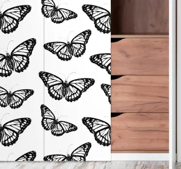 Autocolant mobilier fluture alb-negru - TenStickers