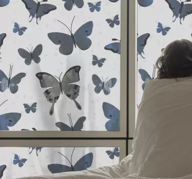Decalcomanie din vinil albastru glitter fluture aripă fereastră - TenStickers