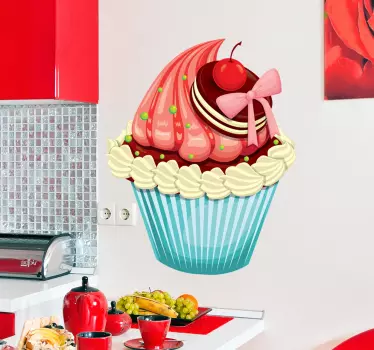 Kitchen Sticker Cherry Cupcake with Frosting - TenStickers