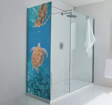 Beautiful turtle underwater shower screen decal - TenStickers
