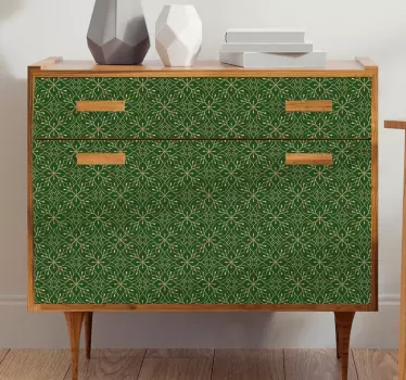 Klebefolie Möbel Elegantes grün-goldenes Muster - TenStickers