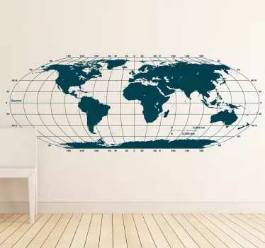 Vaakasuora maailmankartta koriste-tarra - Tenstickers