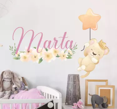 Cute lion for girl with name wall sticker - TenStickers