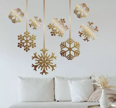 Hanging golden snowflakes Christmas decal - TenStickers