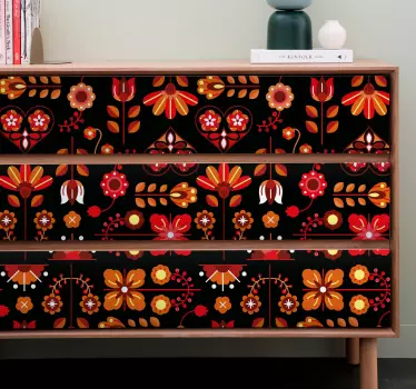 Red ethnic folk ornament furniture decal - TenStickers