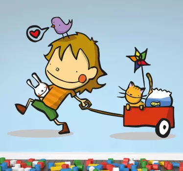 Little Boy With Cart Sticker - TenStickers