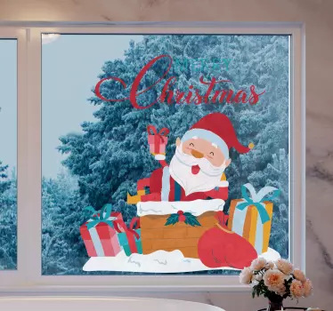 Boldog karácsonyt mikulás ablak matricával - TenStickers