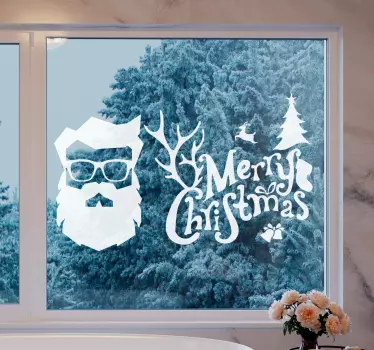 Merry hipster christmas window sticker - TenStickers