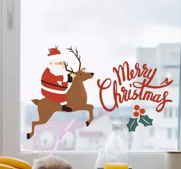 Kalėdų senelis su šiaurės elnių dizaino lango lipduku - „Tenstickers“