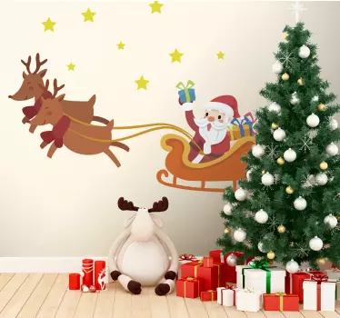 Cartoon Santa in his sleigh christmas sticker - TenStickers