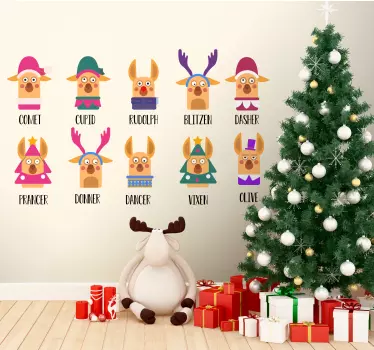 Julemandens rensdyr navne julemærkat - TenStickers
