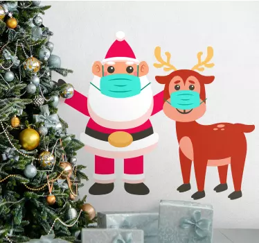 Forsigtig julemærke med julemanden og rensdyr - TenStickers