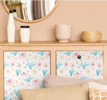 Pastel color flower pattern furniture decal - TenStickers