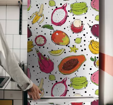 Autocolante para frigorífico Esboçar frutas exóticas coloridas - TenStickers