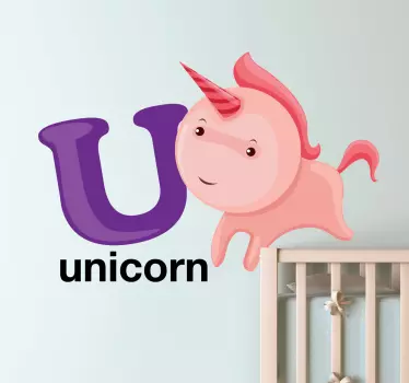 Scrisoare u pentru unicorn copii autocolant - TenStickers