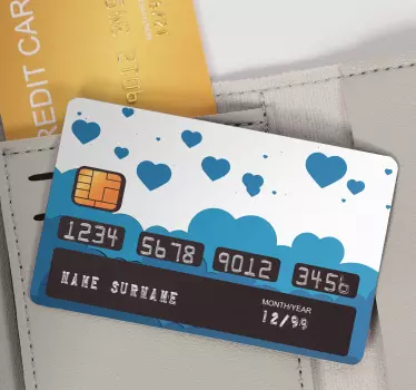 Blue heart cloud pattern credit card sticker - TenStickers