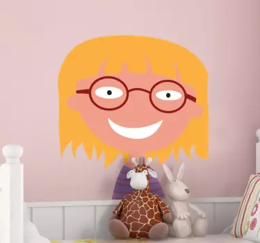 Vinilo decorativo niña con gafas y sonriente - TenVinilo