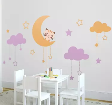 Naklejka na ścianę dla dzieci księżyc i kot - TenStickers
