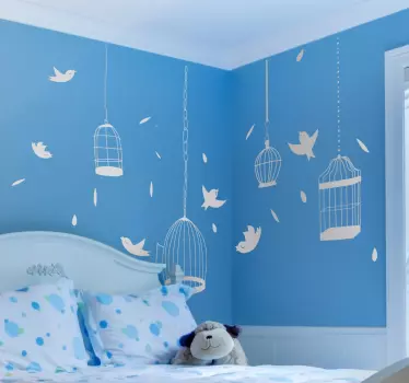 Bird and Cages Kids Wall Sticker - TenStickers