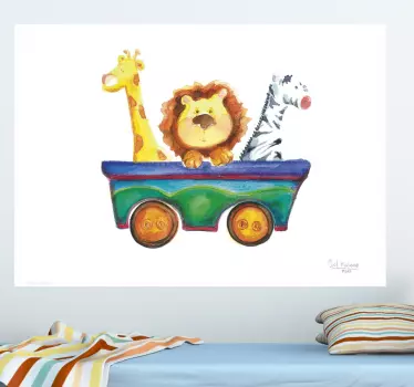 Kids Mini Zoo Cart Wall Mural - TenStickers