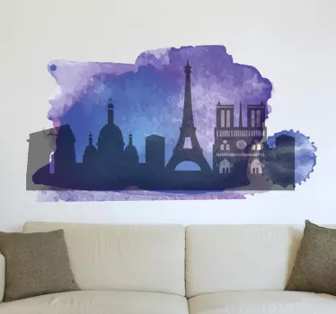 Muursticker silhouet Parijs Aquarel - TenStickers