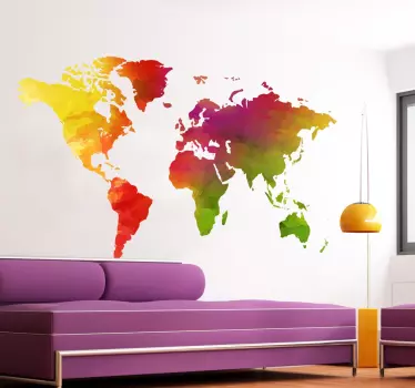 Multi-Coloured World Map Sticker - TenStickers