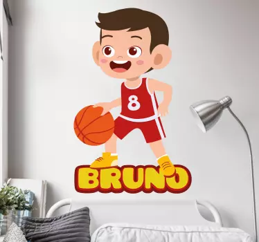 Kid basketball player with name vinyl sticker - TenStickers