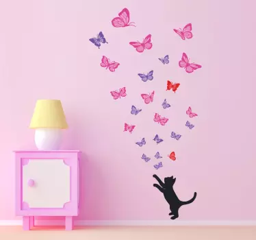 Wandtattoo Katze mit Schmetterlingen - TenStickers