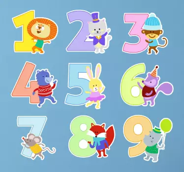 Sticker getallen met dieren - TenStickers