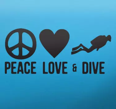 Peace、love＆diveモノクロステッカー - TENSTICKERS
