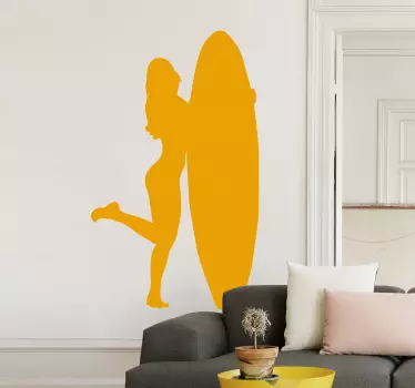 Vinilo decorativo silueta chica surfista - TenVinilo