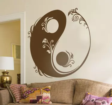 Floral Yin and Yang Sticker - TenStickers