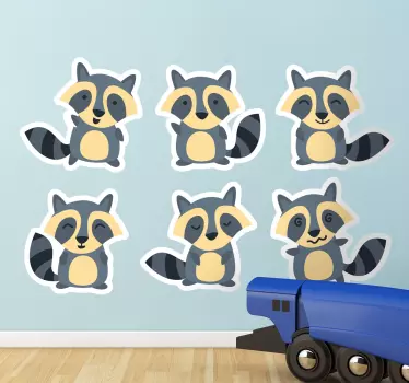 Sticker infantil dibujos de mapaches - TenVinilo