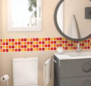 Sticker salle de bains frise carreaux rouges - TenStickers