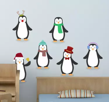 Winter kerst pingïuns sticker - TenStickers