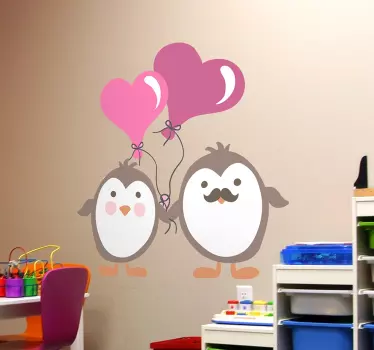 Penguins with Love Balloons Kids Sticker - TenStickers