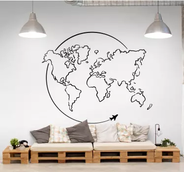 Sticker Carte du Monde Carte du monde cercle avion - TenStickers