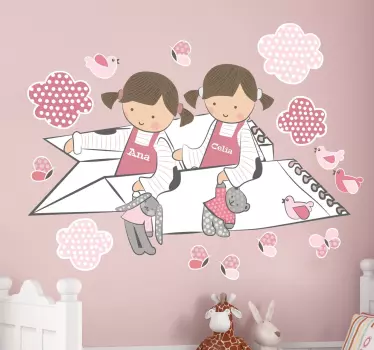 Două fete personalizate copii autocolant de perete - TenStickers