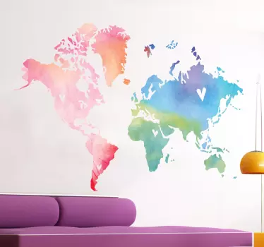 World Map Watercolour Wall Sticker - TenStickers