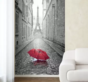 Paris Red Umbrella Photo Mural - TenStickers