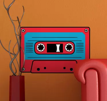 Red and Blue Cassette Sticker - TenStickers