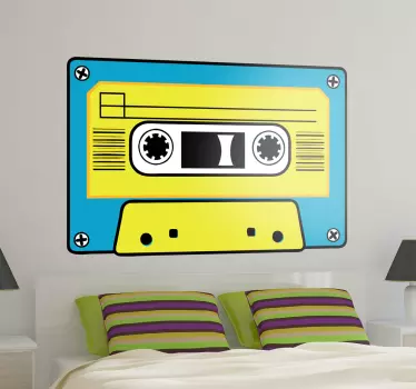 Sticker décoratif cassette bleue et jaune - TenStickers