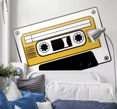 White and Yellow Cassette Sticker - TenStickers