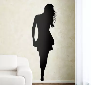 一个女人与裙子客厅墙壁装饰的剪影 - TenStickers